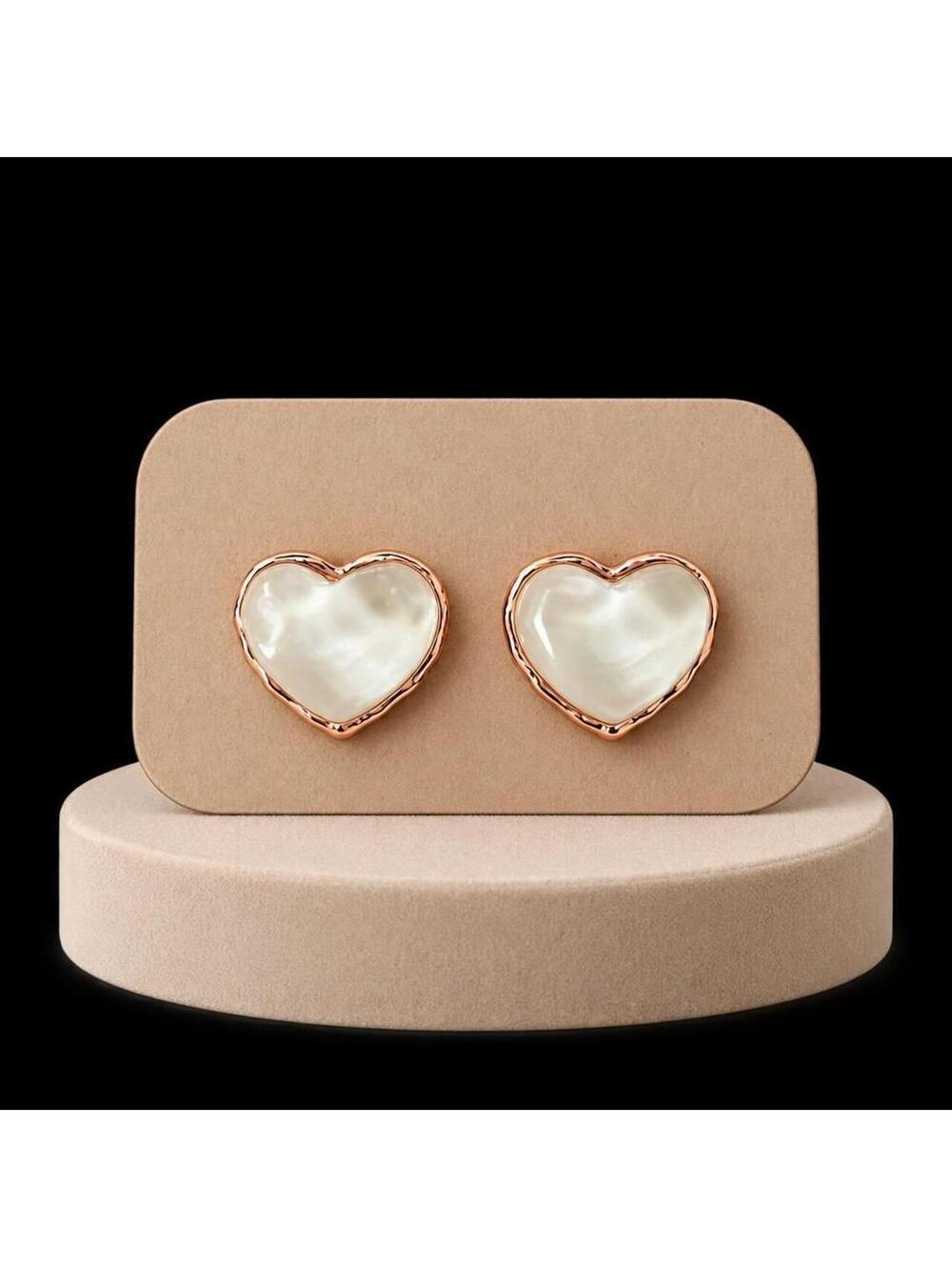 White Heart Pearl Earrings | Rose Gold Tone Stainless Steel